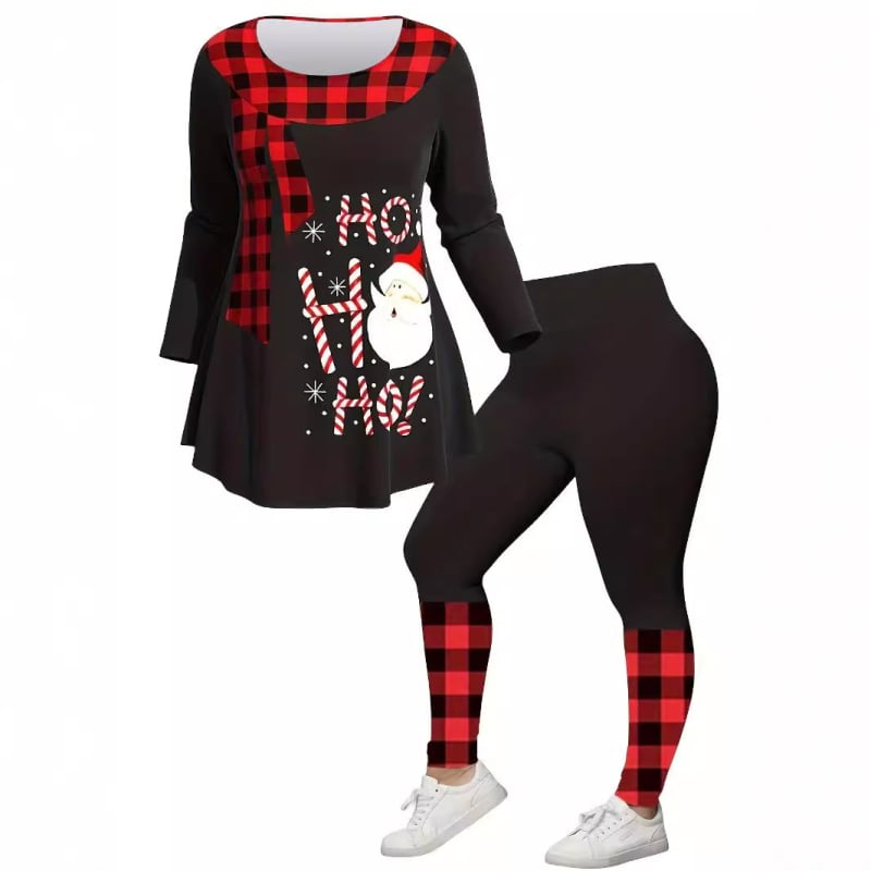 Set de yoga pentru femei, pantaloni lungi pentru pilates, ținută de fitness cu model de Crăciun, stil etnic