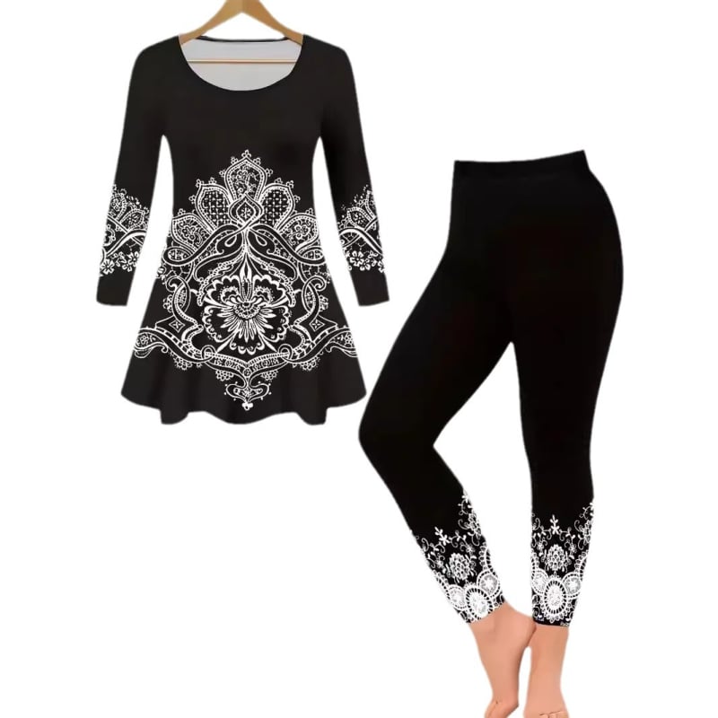 Set de yoga pentru femei, pantaloni lungi pentru pilates, ținută de fitness cu model de Crăciun, stil etnic