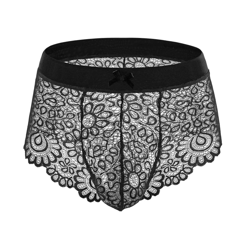 Set de lenjerie din dantelă pentru bărbați, cu sutien cu dantelă și funda, boxer briefs și pijama pentru cross-dressing