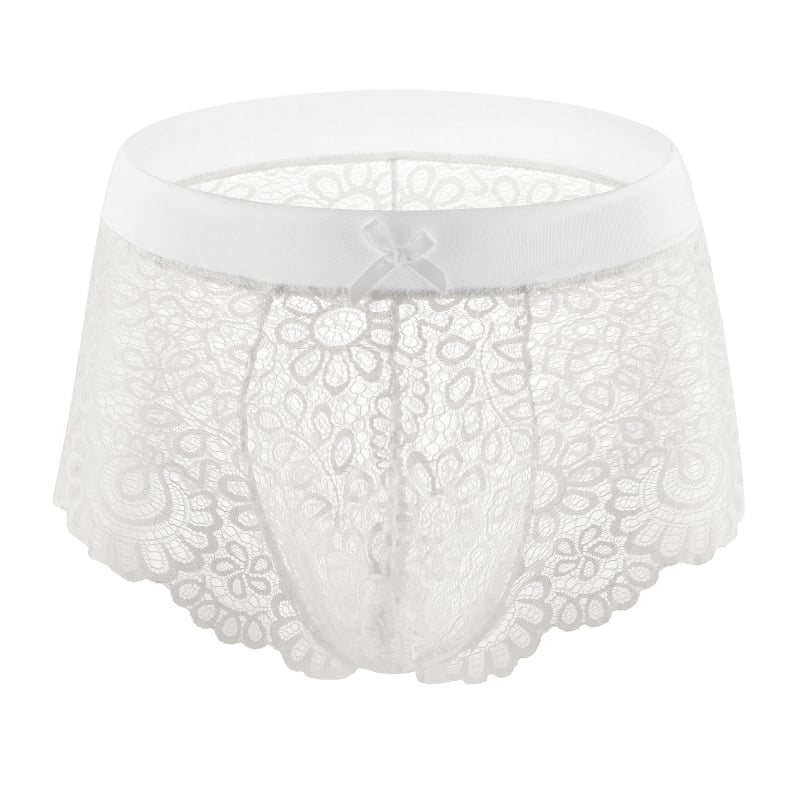 Set de lenjerie din dantelă pentru bărbați, cu sutien cu dantelă și funda, boxer briefs și pijama pentru cross-dressing