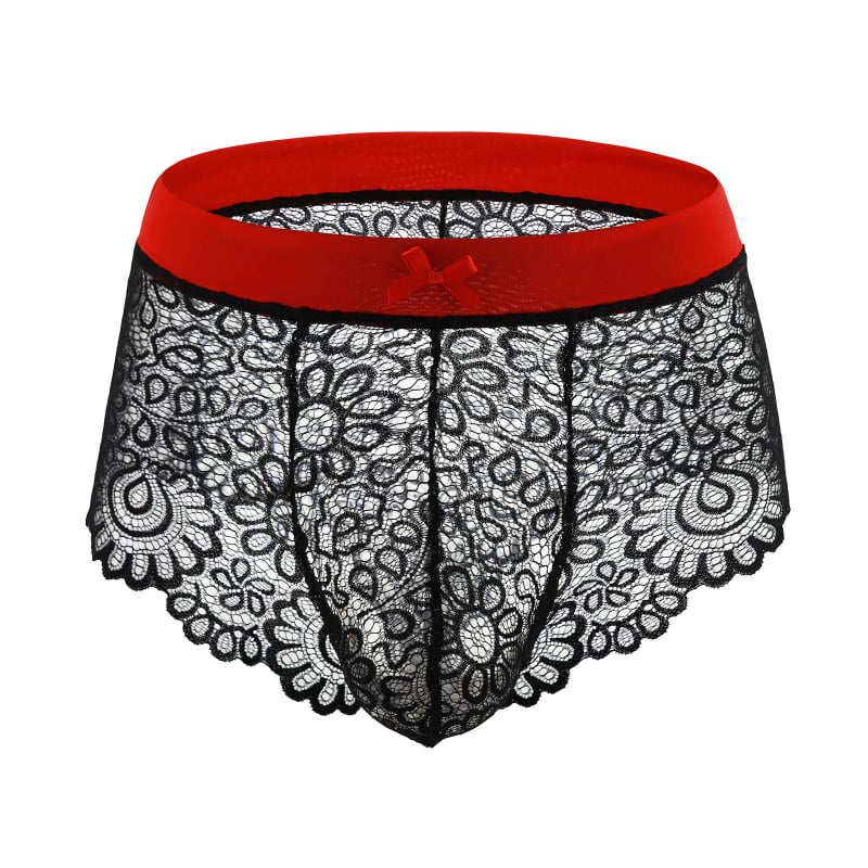 Set de lenjerie din dantelă pentru bărbați, cu sutien cu dantelă și funda, boxer briefs și pijama pentru cross-dressing