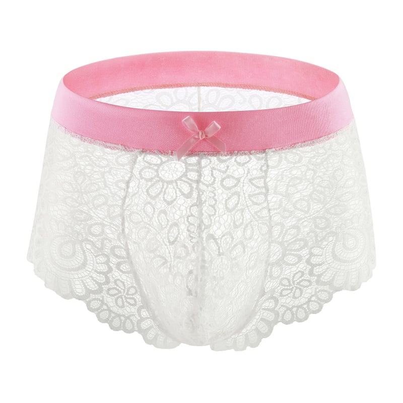 Set de lenjerie din dantelă pentru bărbați, cu sutien cu dantelă și funda, boxer briefs și pijama pentru cross-dressing