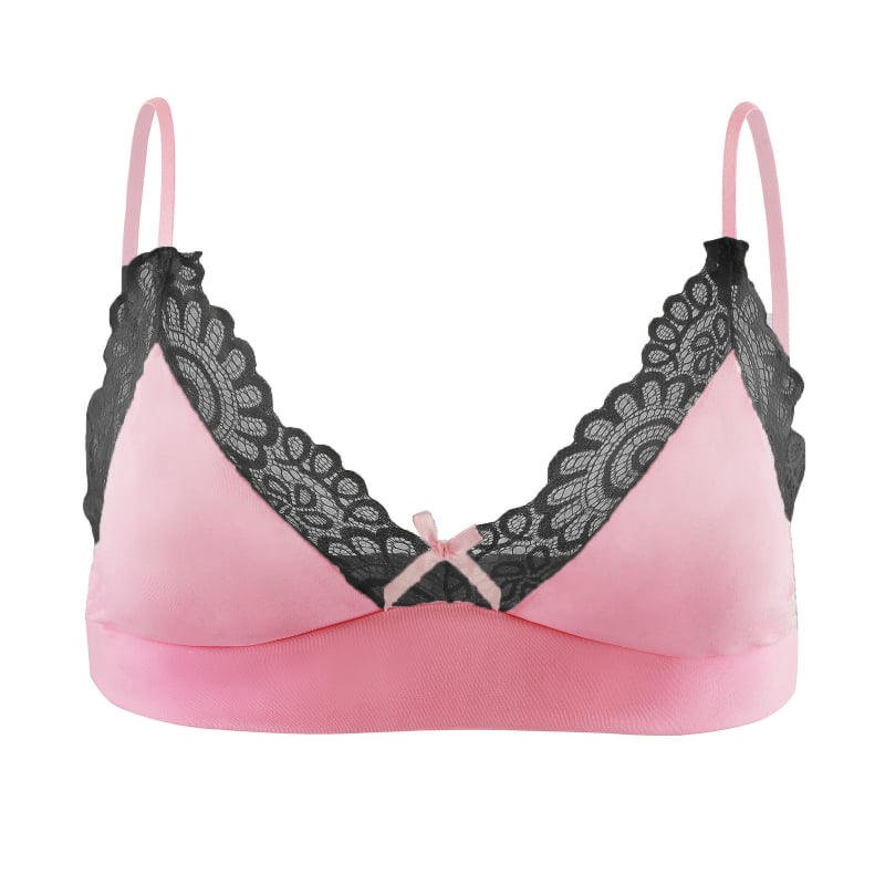 Set de lenjerie din dantelă pentru bărbați, cu sutien cu dantelă și funda, boxer briefs și pijama pentru cross-dressing