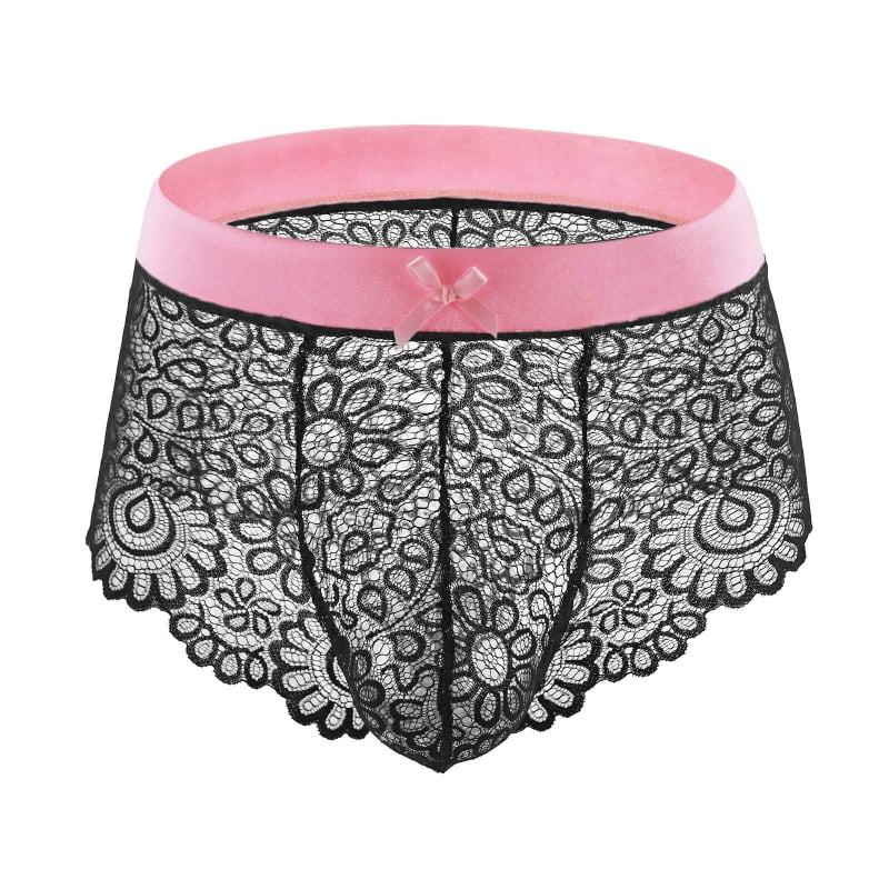 Set de lenjerie din dantelă pentru bărbați, cu sutien cu dantelă și funda, boxer briefs și pijama pentru cross-dressing