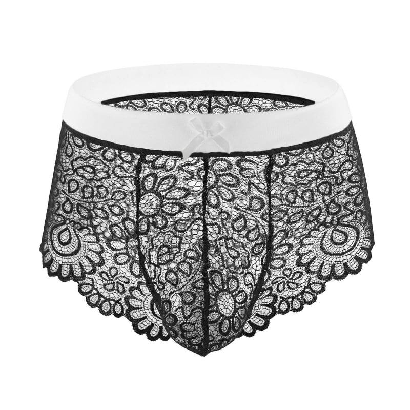 Set de lenjerie din dantelă pentru bărbați, cu sutien cu dantelă și funda, boxer briefs și pijama pentru cross-dressing