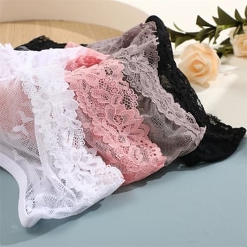 Chiloți bikini din dantelă semi-transparentă, în stil franțuzesc, cu funda, confortabili și sexy