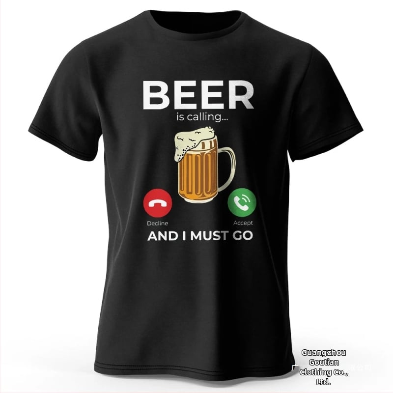 Ανδρική κοντομάνικη T‑shirt από βαμβάκι με εκτύπωση μπύρας, oversized, καλοκαιρινή γραμμή