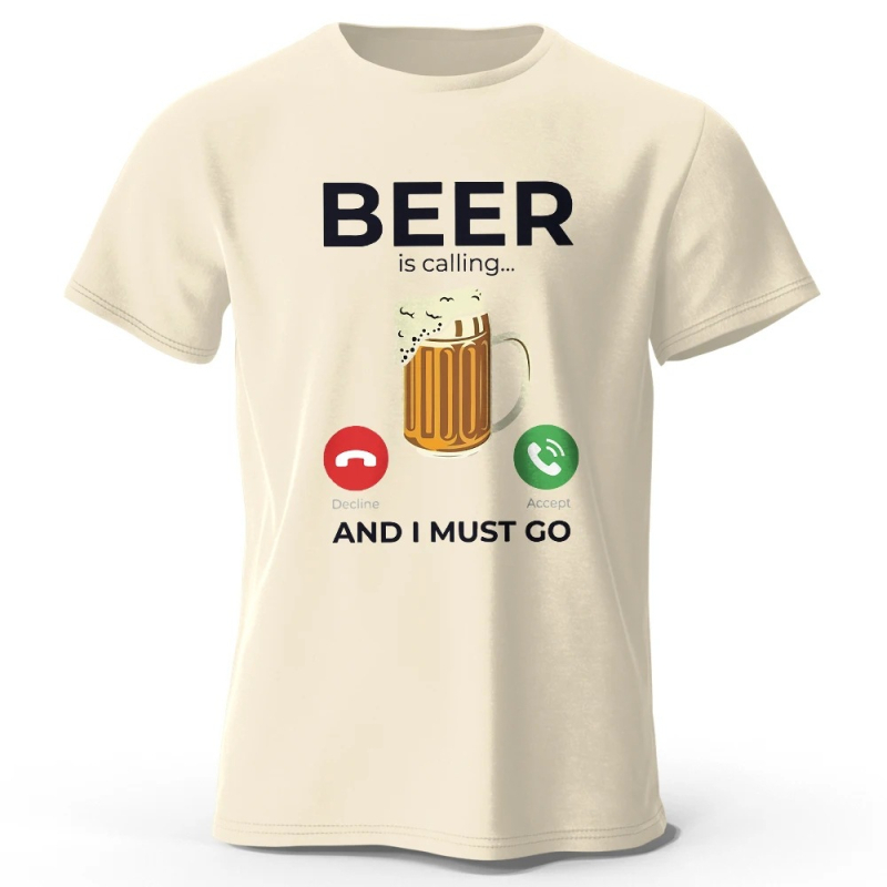 Ανδρική κοντομάνικη T‑shirt από βαμβάκι με εκτύπωση μπύρας, oversized, καλοκαιρινή γραμμή