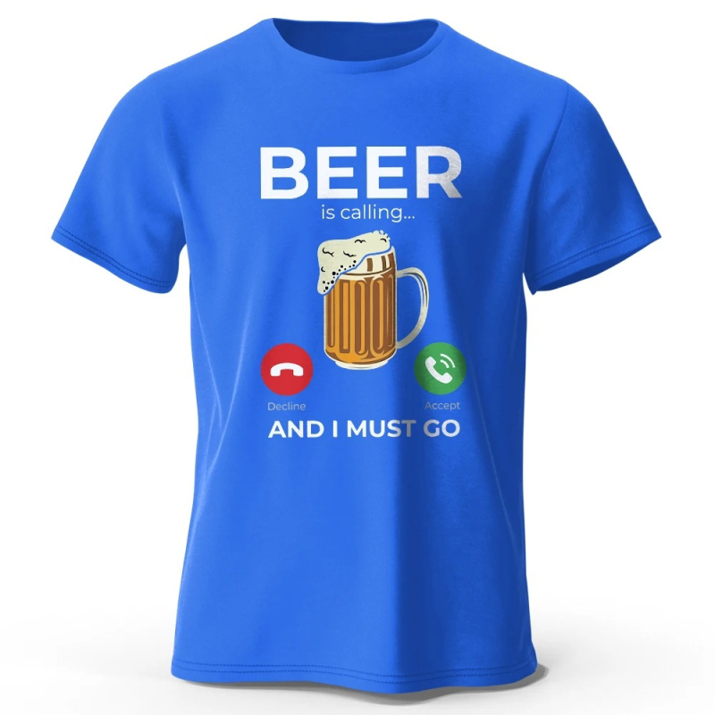 Ανδρική κοντομάνικη T‑shirt από βαμβάκι με εκτύπωση μπύρας, oversized, καλοκαιρινή γραμμή