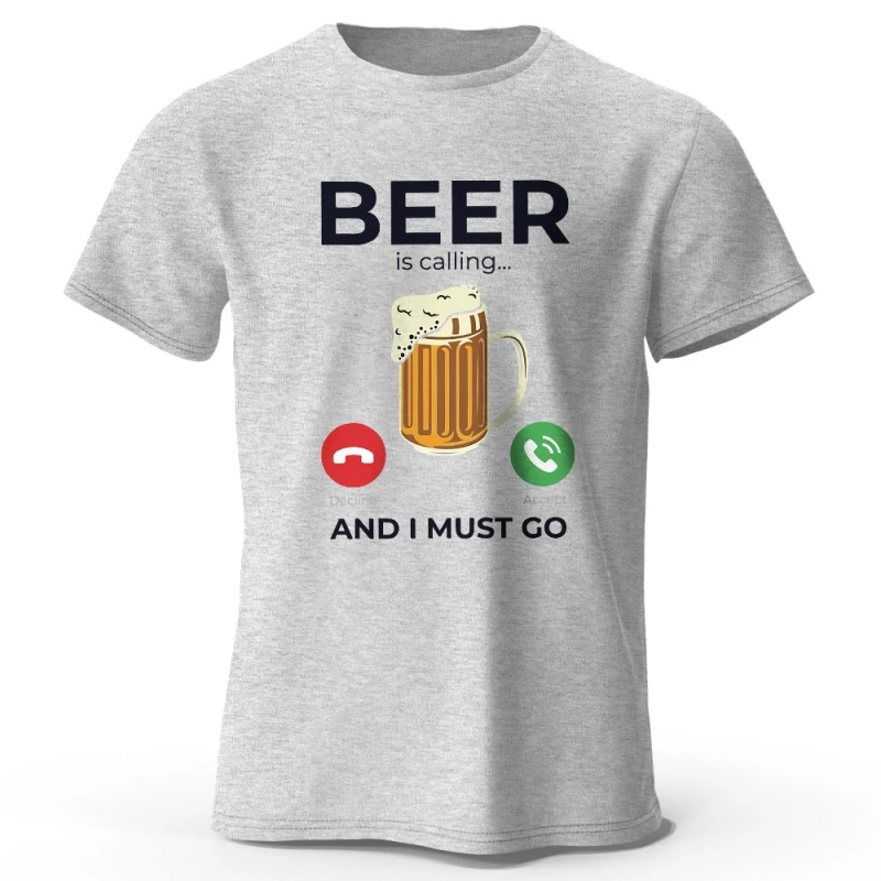 Ανδρική κοντομάνικη T‑shirt από βαμβάκι με εκτύπωση μπύρας, oversized, καλοκαιρινή γραμμή