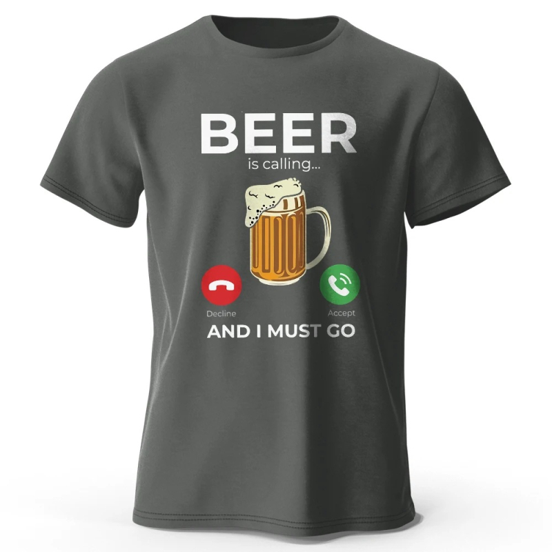 Ανδρική κοντομάνικη T‑shirt από βαμβάκι με εκτύπωση μπύρας, oversized, καλοκαιρινή γραμμή