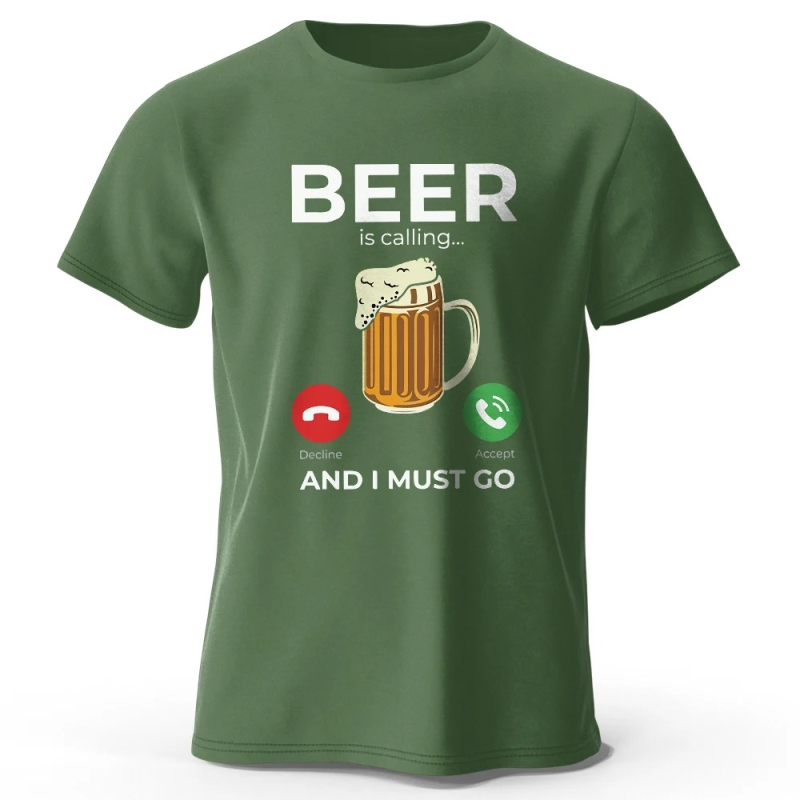 Ανδρική κοντομάνικη T‑shirt από βαμβάκι με εκτύπωση μπύρας, oversized, καλοκαιρινή γραμμή
