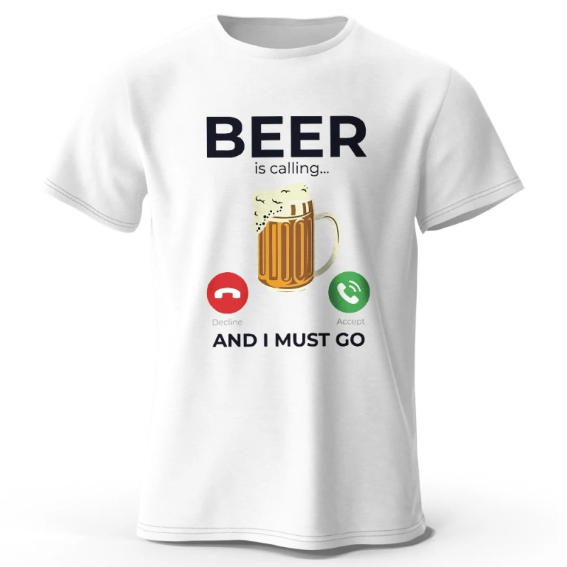 Ανδρική κοντομάνικη T‑shirt από βαμβάκι με εκτύπωση μπύρας, oversized, καλοκαιρινή γραμμή