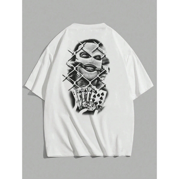 Ανδρικό βαμβακερό T-shirt με κοντά μανίκια, εκτύπωση anime και μοτίβο κρανίου IP