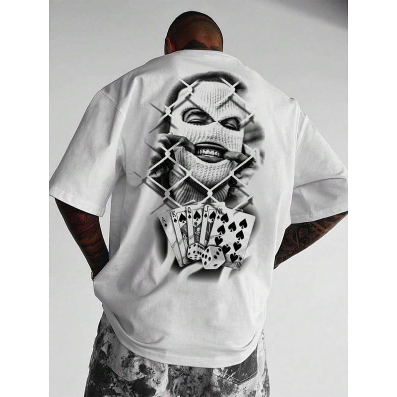 Ανδρικό βαμβακερό T-shirt με κοντά μανίκια, εκτύπωση anime και μοτίβο κρανίου IP