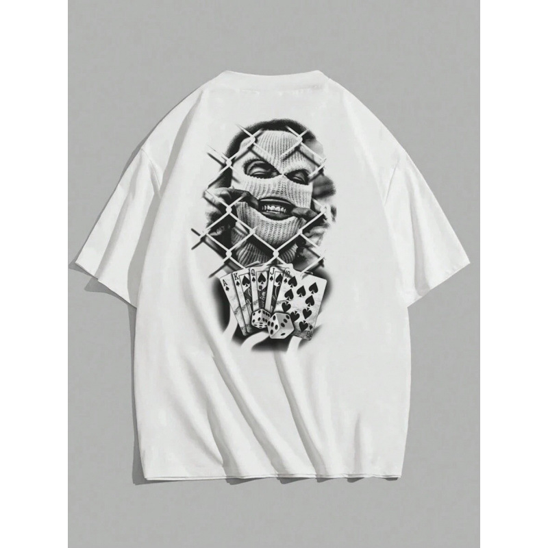 Ανδρικό βαμβακερό T-shirt με κοντά μανίκια, εκτύπωση anime και μοτίβο κρανίου IP
