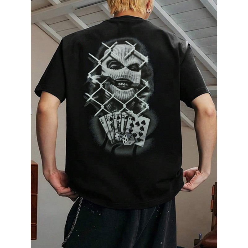 Ανδρικό βαμβακερό T-shirt με κοντά μανίκια, εκτύπωση anime και μοτίβο κρανίου IP