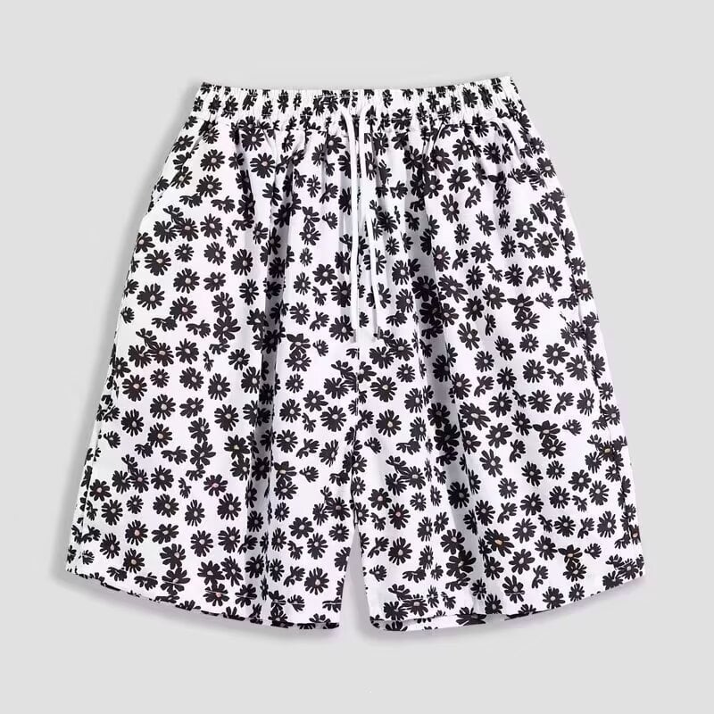 Мъжки и дамски летни къси панталони за море с принт маргаритки, свободна кройка