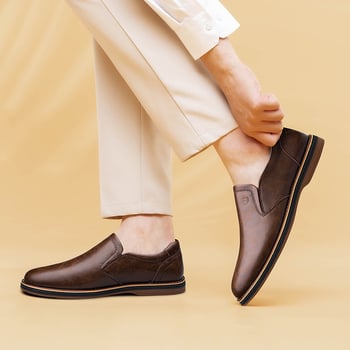 Mocasini bărbați din piele de vițel, pantofi din piele respirabili, talpă moale din cauciuc, slip-on, stil business casual