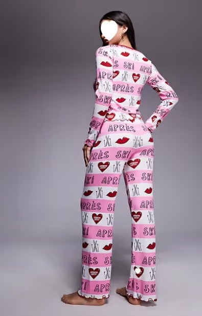 Set de pijamale pentru femei cu imprimeu inimă — top cu mânecă lungă și pantaloni lungi, confortabil pentru casă