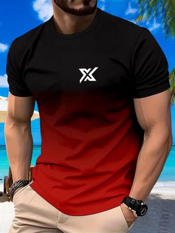 Ανδρικό T‑shirt με ψηφιακή εκτύπωση, καλοκαίρι 2025, κοντό μανίκι, αθλητικό casual