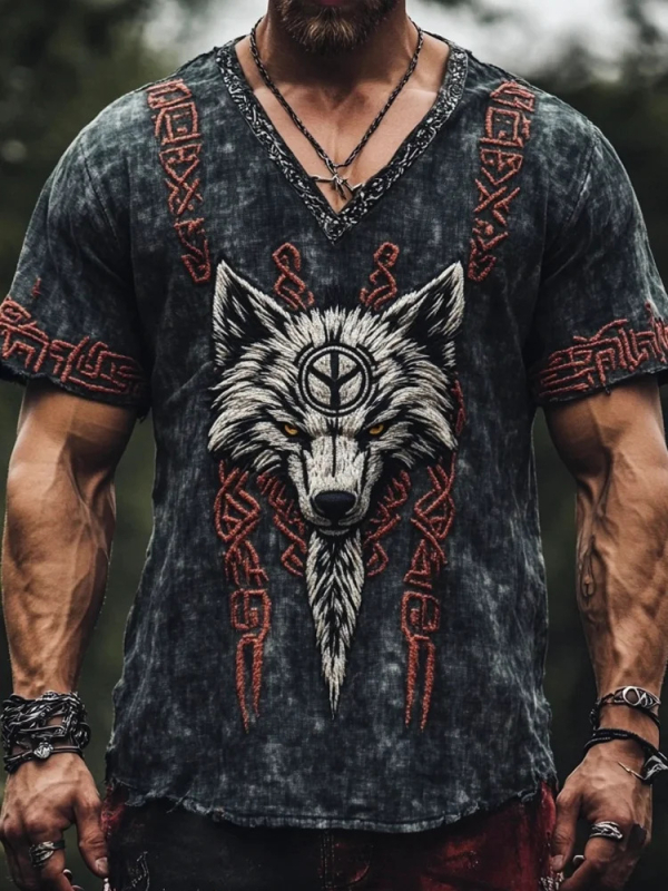 Ανδρικό καλοκαιρινό λινό T-shirt με κοντό μανίκι, χαλαρή εφαρμογή, στρογγυλός λαιμός, 3D εθνοτικό ψηφιακό τύπωμα