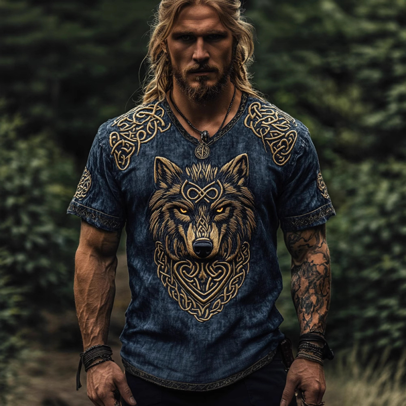 Ανδρικό καλοκαιρινό λινό T-shirt με κοντό μανίκι, χαλαρή εφαρμογή, στρογγυλός λαιμός, 3D εθνοτικό ψηφιακό τύπωμα