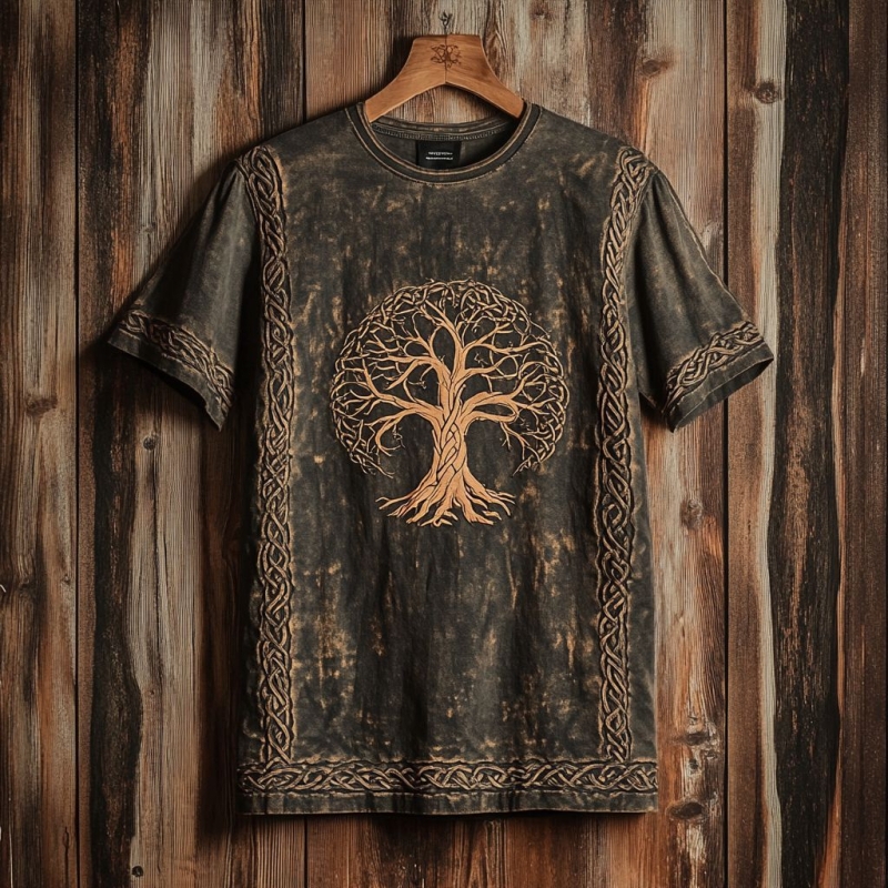 Ανδρικό καλοκαιρινό λινό T-shirt με κοντό μανίκι, χαλαρή εφαρμογή, στρογγυλός λαιμός, 3D εθνοτικό ψηφιακό τύπωμα