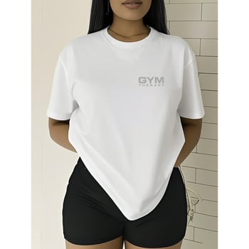 Γυναικείο T‑shirt από βαμβάκι σε ευρωπαϊκό μέγεθος, GYM THERAPY, διπλής όψεως εκτύπωση, καλοκαιρινό casual