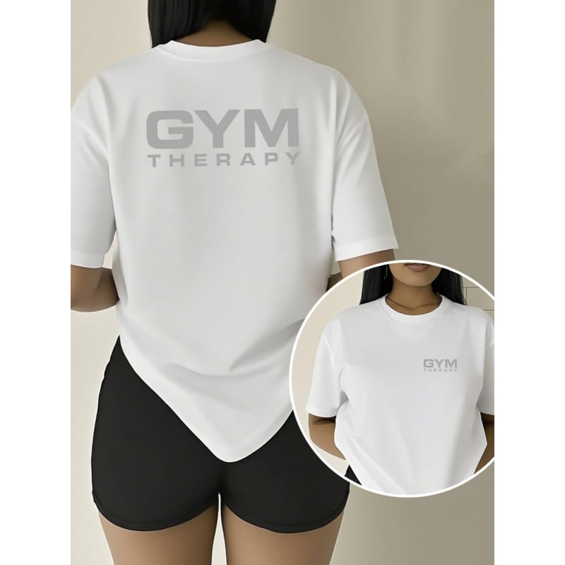 Γυναικείο T‑shirt από βαμβάκι σε ευρωπαϊκό μέγεθος, GYM THERAPY, διπλής όψεως εκτύπωση, καλοκαιρινό casual