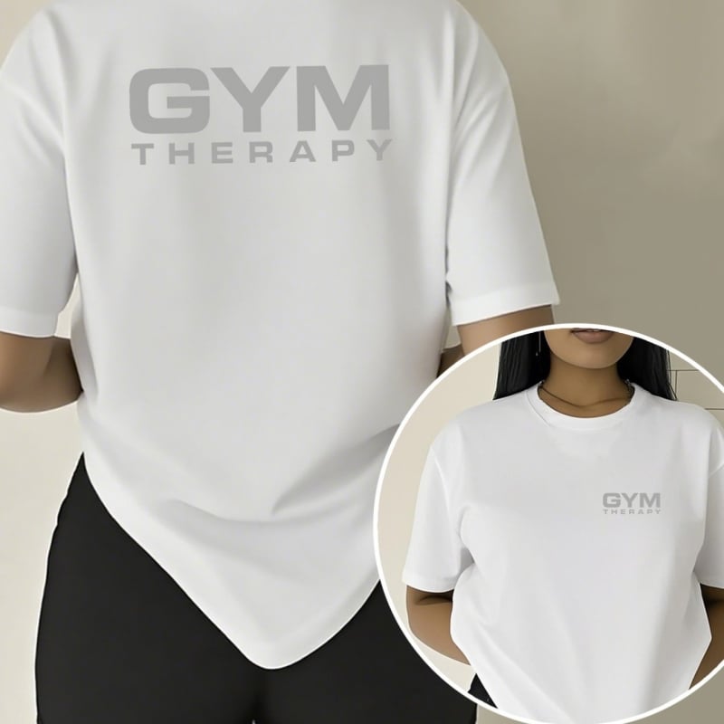 Γυναικείο T‑shirt από βαμβάκι σε ευρωπαϊκό μέγεθος, GYM THERAPY, διπλής όψεως εκτύπωση, καλοκαιρινό casual