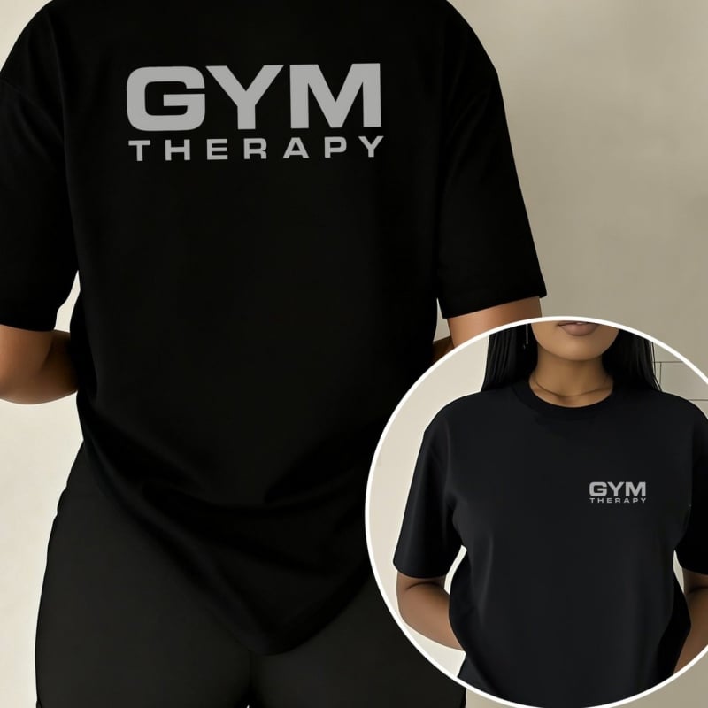 Γυναικείο T‑shirt από βαμβάκι σε ευρωπαϊκό μέγεθος, GYM THERAPY, διπλής όψεως εκτύπωση, καλοκαιρινό casual