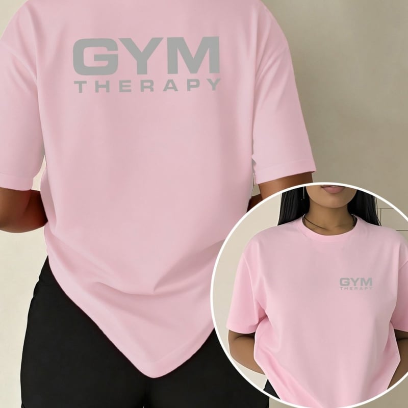 Γυναικείο T‑shirt από βαμβάκι σε ευρωπαϊκό μέγεθος, GYM THERAPY, διπλής όψεως εκτύπωση, καλοκαιρινό casual