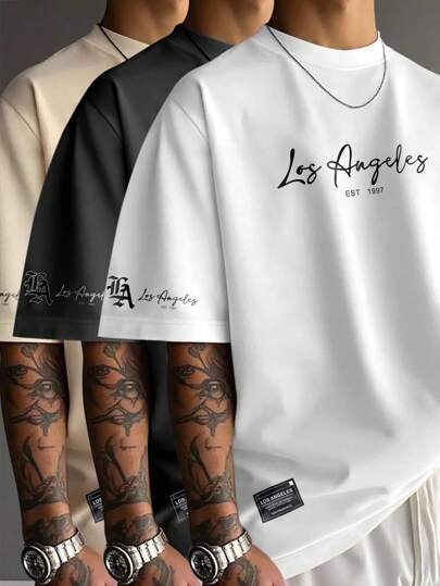 Manfinity LEGND Ανδρικό βαμβακερό T‑shirt με απλό τύπωμα λογότυπου, στρογγυλός λαιμός, κοντά μανίκια