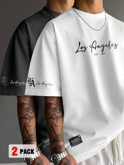 Manfinity LEGND Ανδρικό βαμβακερό T‑shirt με απλό τύπωμα λογότυπου, στρογγυλός λαιμός, κοντά μανίκια