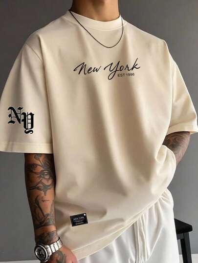 Manfinity LEGND Ανδρικό βαμβακερό T‑shirt με απλό τύπωμα λογότυπου, στρογγυλός λαιμός, κοντά μανίκια