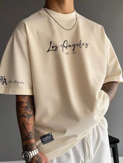 Manfinity LEGND Ανδρικό βαμβακερό T‑shirt με απλό τύπωμα λογότυπου, στρογγυλός λαιμός, κοντά μανίκια
