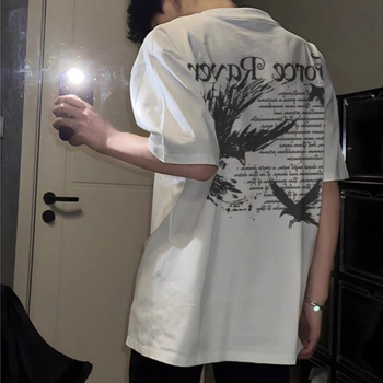 Αμερικάνικο streetwear, βαριά βαμβακερή κοντομάνικη μπλούζα για άνδρες, καλοκαίρι, ρετρό χιπ-χοπ, χαλαρή γραμμή