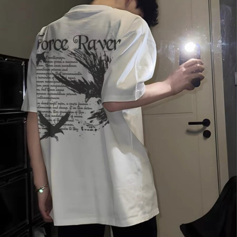 Αμερικάνικο streetwear, βαριά βαμβακερή κοντομάνικη μπλούζα για άνδρες, καλοκαίρι, ρετρό χιπ-χοπ, χαλαρή γραμμή