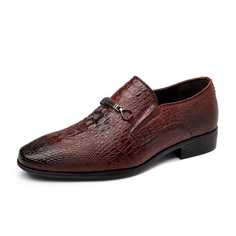 Liqiang 4008 pantofi loafers bărbați cu model de șarpe în relief, vârf ascuțit, slip-on cu cataramă