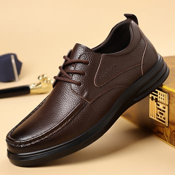 Pantofi din piele de vită top-grain, stil business casual, talpă ușoară și moale, respirabili, șireturi, pantofi eleganți
