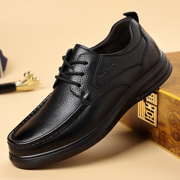 Pantofi din piele de vită top-grain, stil business casual, talpă ușoară și moale, respirabili, șireturi, pantofi eleganți