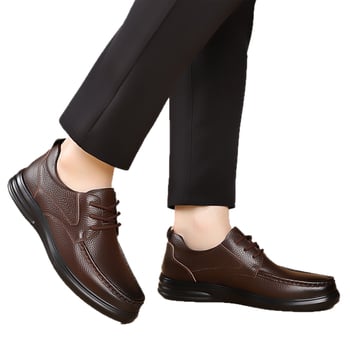 Pantofi din piele de vită top-grain, stil business casual, talpă ușoară și moale, respirabili, șireturi, pantofi eleganți