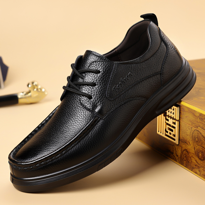 Pantofi din piele de vită top-grain, stil business casual, talpă ușoară și moale, respirabili, șireturi, pantofi eleganți