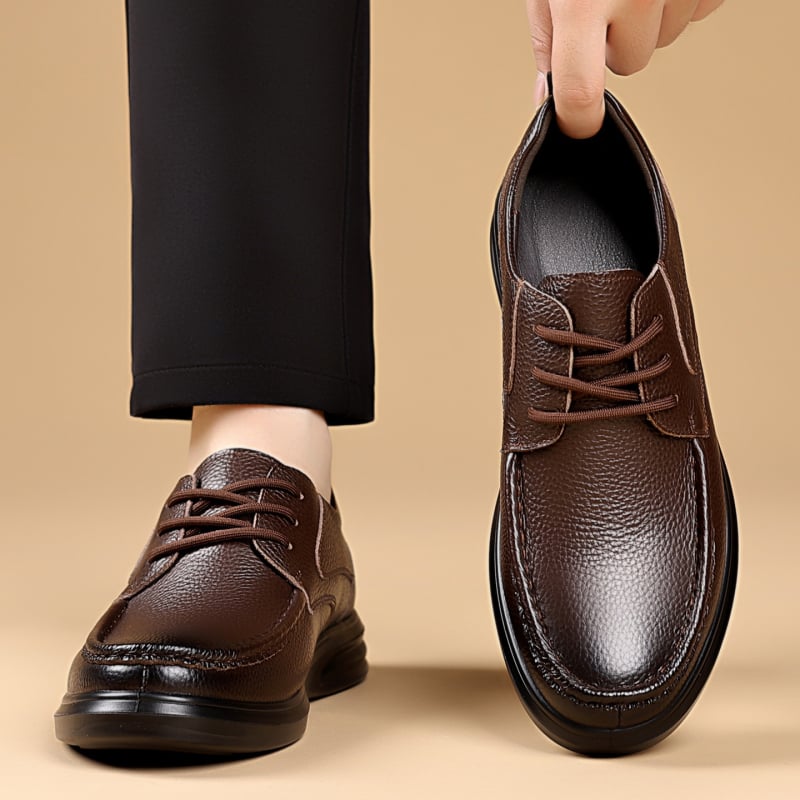 Pantofi din piele de vită top-grain, stil business casual, talpă ușoară și moale, respirabili, șireturi, pantofi eleganți