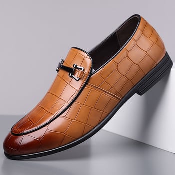 Loafers bărbați din PU, model în carouri, talpă din cauciuc, ușori, vârf drept, stil business, mărime 48