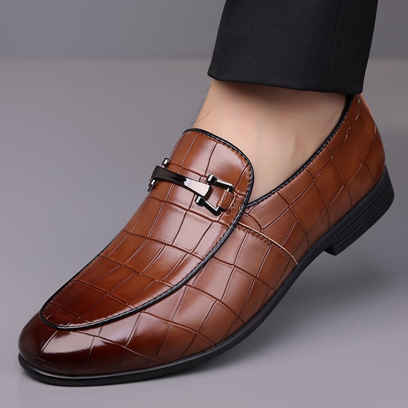 Loafers bărbați din PU, model în carouri, talpă din cauciuc, ușori, vârf drept, stil business, mărime 48