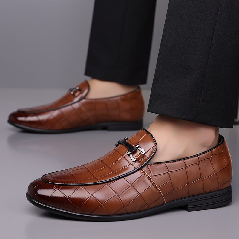 Loafers bărbați din PU, model în carouri, talpă din cauciuc, ușori, vârf drept, stil business, mărime 48