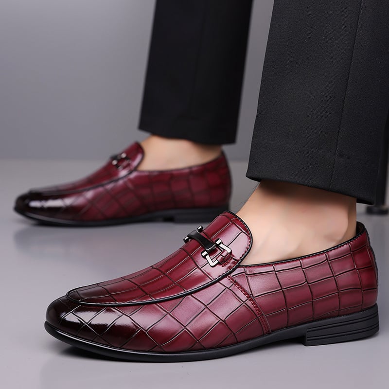 Loafers bărbați din PU, model în carouri, talpă din cauciuc, ușori, vârf drept, stil business, mărime 48