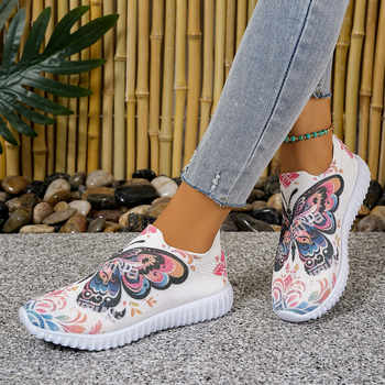 Γυναικεία ανάλαφρα slip-on παπούτσια με μαλακή σόλα, διατρητό επάνω μέρος με μοτίβο πεταλούδας, ελαφριά αντιολισθητικά αθλητικά για καθημερινή χρήση